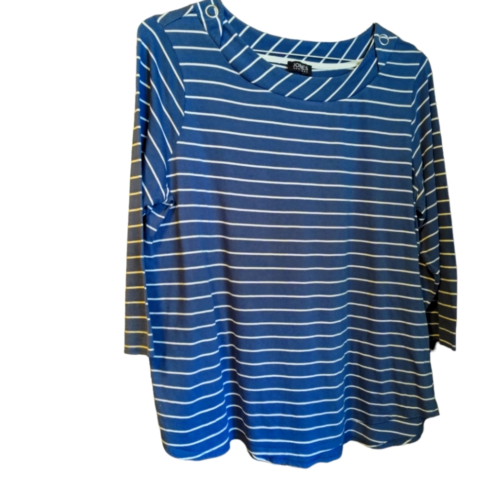 Jones New York Navy Striped XL Boat Neck 3/4 Sleeve Tee